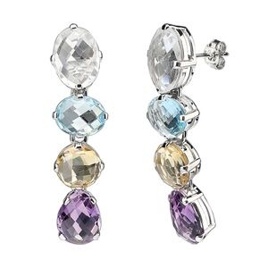 Sterling Silver Multi Color Genuine Stones Long Drop & Dangle Earrings